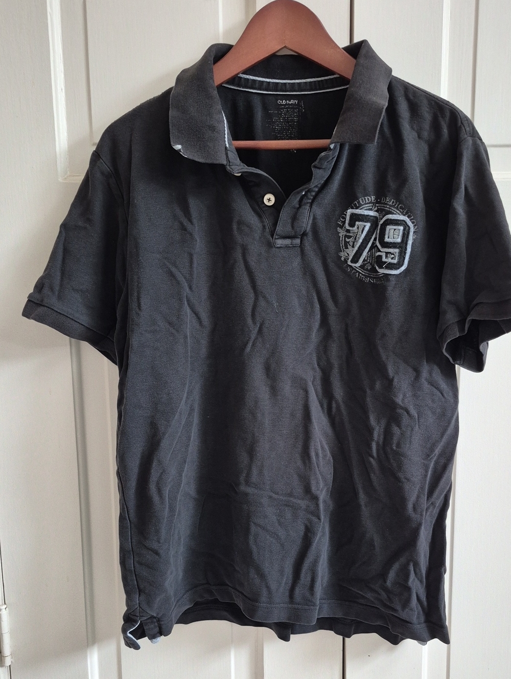 Old Navy Charcoal Gray Polo with 79 Chest Graphic